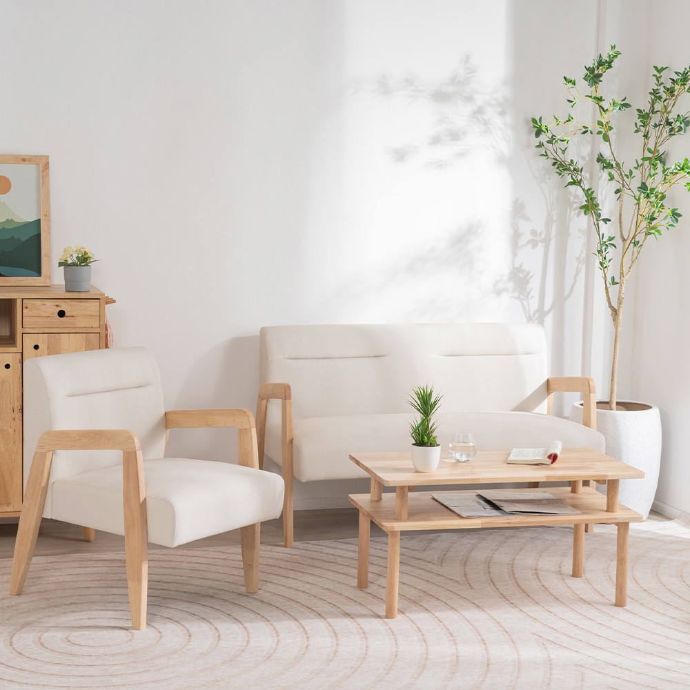 Καναπές διθέσιος Nextdeco Natural μασίφ ξύλο λευκός Υ78,5x127,6x72,5εκ.